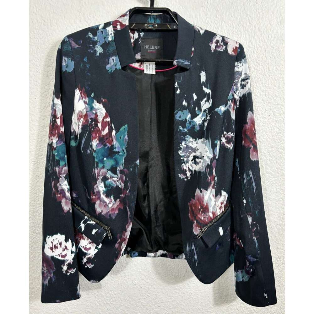 Helene London Blazer Womens XS Floral Multicolor Polyester Zip Pockets